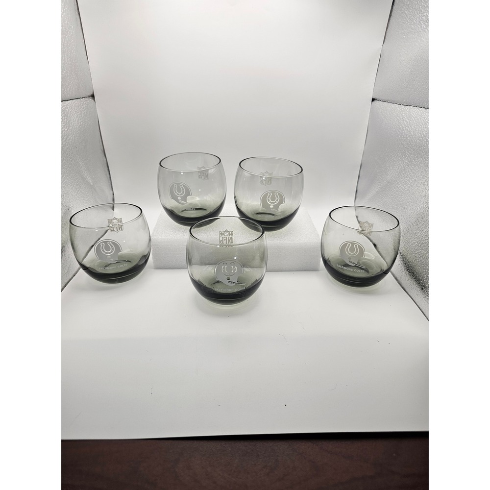 Vintage Baltimore Colts NFL Smoked Glass Tumblers Set of 5 Replacement Glassware